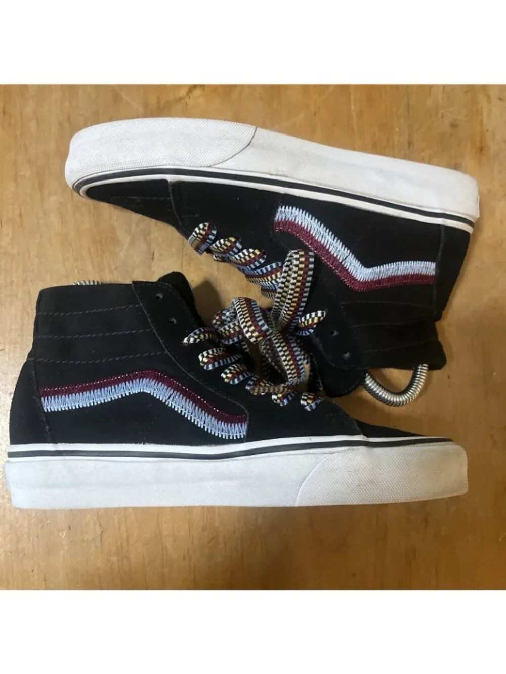 Vans Sk8-Hi® Tapered  Shoes Platform Women Suede Canvas Black Sz 7 Embroidered